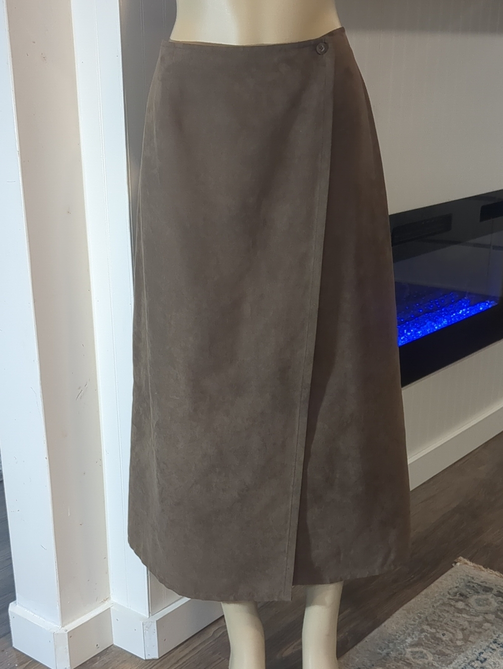 Jaclyn Smith Brown Faux Suede Asymmetric Wrap Long Midi Maxi Skirt Size 12